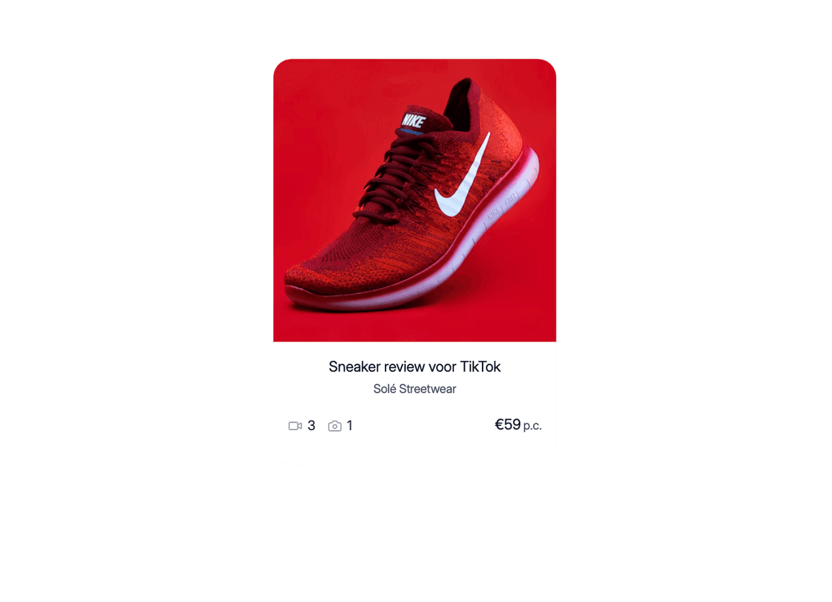 Red and black Nike sneaker on a bright red background, labeled for a TikTok review by Solé Streetwear, priced at €59.